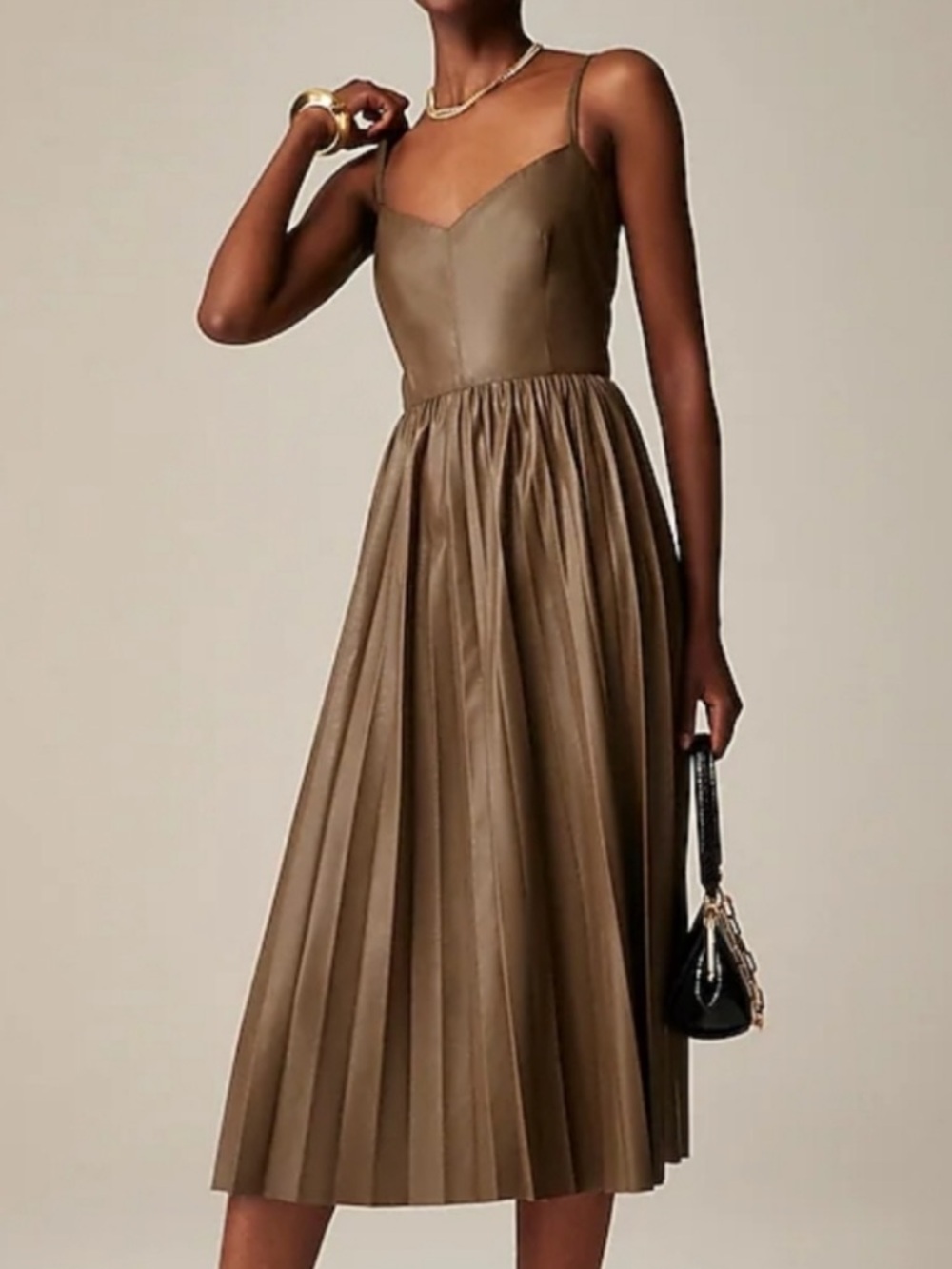 J.Crew Collection | Faux Leather Pleated Midi Dress Size: 4 - Picture 2 of 7